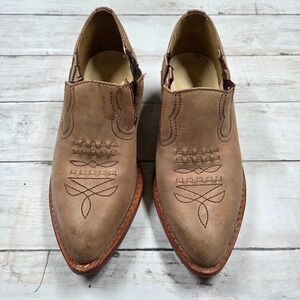 Rodeo Drive Jenny Western Ankle Boots Women 6M Tan Leather Pointed Toe Brazil